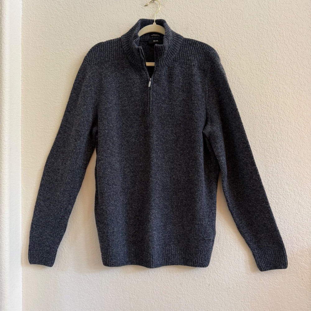 BOSS Hugo Boss Mens Medium Quarter Zip Wool Blend Pullover Sweater Italian Yarn
